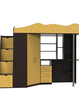 Кровать-чердак loft bed binky  ds37а венге/охра жёлтая мдф доставка бесплатно