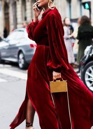 Богемное винтажное бархатное красное длинное платье на пуговицах с шелком