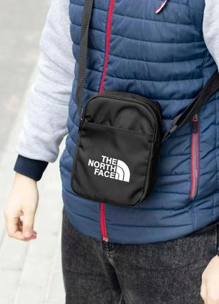 Маленькая стильная сумка месенджер мужская the north face baf чорная тканевая через плечо барсетка3 фото