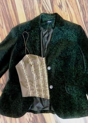 Шикарный вечерний бархатный жакет-пиджак "morgan" зеленого цвета в узоры1 фото