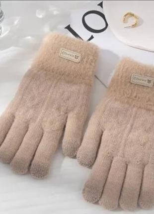 Теплые зимние женские перчатки сенсорные тач
