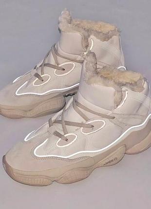 Зимние мужские кроссовки adidas yeezy boost 500 mid winter white beige 40-41-42-43-44-454 фото