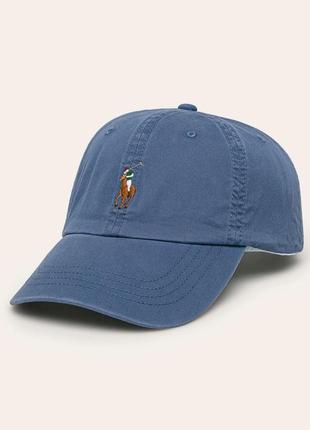 Чоловіча синя бейсболка polo ralph lauren багатобарвне вишите лого кепка бейс бавовна шкіра