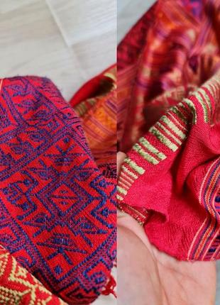 Шарф красный палантин с кисточками натуральный палантин шелковый с вышивкой длинный шарф3 фото