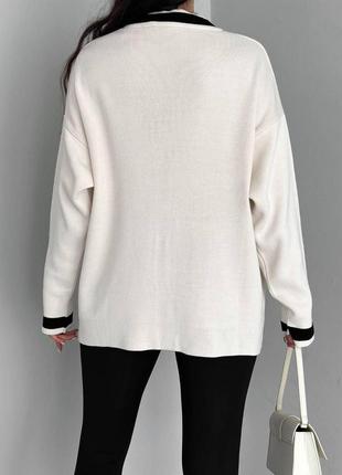 Модный свитер женский свободный кардиган белого цвета с карманами в универсальном размере ткань акрил5 фото
