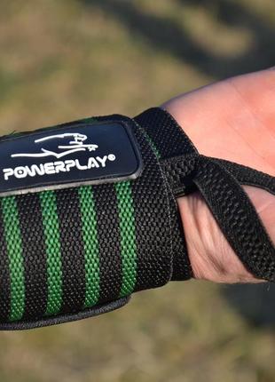 Бинты кистовые для запястий спортивные тренировочные для пауэрлифтинга powerplay 3081 черно-зеленые ku-229 фото