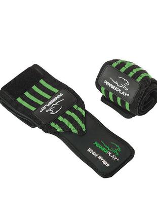 Бинты кистовые для запястий спортивные тренировочные для пауэрлифтинга powerplay 3081 черно-зеленые ku-222 фото