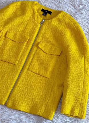 Яркий желтый твидовый пиджак h&m