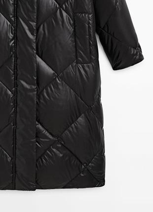 Massimo dutti длинная стеганая ромбами куртка с наполнителем из пуха и пера новая черная6 фото