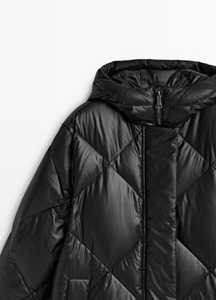 Massimo dutti длинная стеганая ромбами куртка с наполнителем из пуха и пера новая черная7 фото