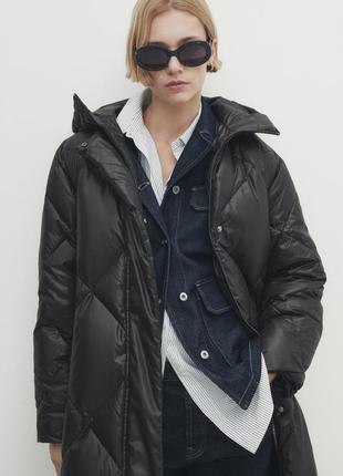 Massimo dutti длинная стеганая ромбами куртка с наполнителем из пуха и пера новая черная5 фото