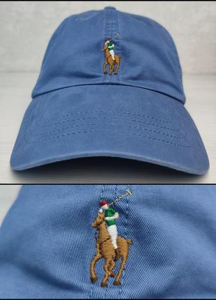 Мужская синяя бейсболка polo ralph lauren многоцветное вышитое лого кепка бейс хлопок кожа6 фото