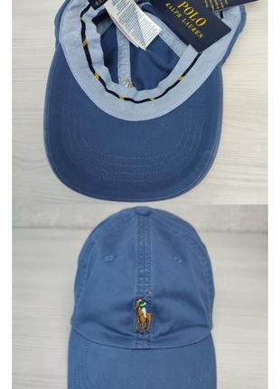 Мужская синяя бейсболка polo ralph lauren многоцветное вышитое лого кепка бейс хлопок кожа7 фото