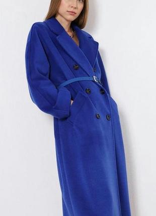 Демисезонное зимнее пальто оттенок электрик синий шерстяное миди макси в стиле zara massimo dutti mango h&amp;m asos2 фото