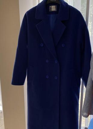 Демисезонное зимнее пальто оттенок электрик синий шерстяное миди макси в стиле zara massimo dutti mango h&amp;m asos4 фото
