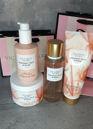 Мист + лосьон + скраб + масло для тела natural beauty body care «coconut milk &amp; rose». victoria’s secret. оригинал 🇺🇸