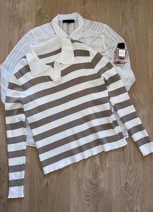 Женский джемпер в полоску, кофта поло на осень или зиму