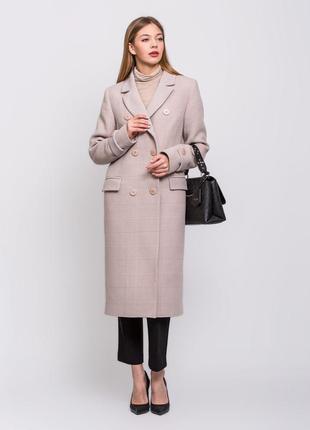 Скидка! стильное женское бежевое демисезонное весенее длинное пальто в клетку