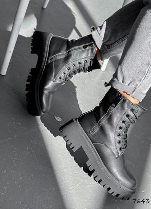 Распродажа натуральные кожаные зимние черные ботинки - берцы5 фото