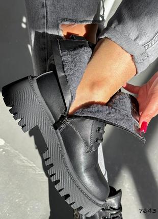 Распродажа натуральные кожаные зимние черные ботинки - берцы8 фото
