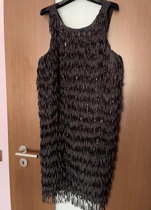 Об’ємна чорна сукня довжини міні із блискітками next2 фото