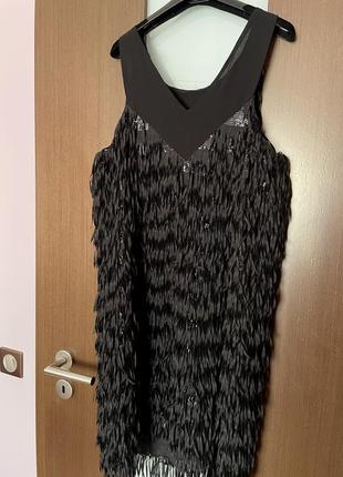 Об’ємна чорна сукня довжини міні із блискітками next3 фото