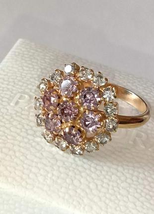 Винтажное кольцо чешская бижутерия кристаллы позолота