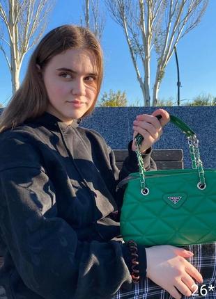 Сумка зелена жіноча міні жіноча сумка нейлон міні сумка в стилі prada прада міні нейлон зелена біла