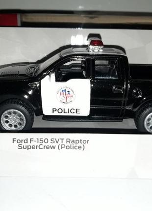 Машинка іграшкова ford f-150 svt raptor supercrew police kinsmart інерційний 1:32 чорний з білим