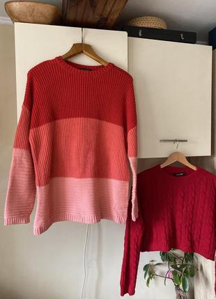 Свитер красный, свитер в стиле колорблок, свитер резинка, свитер красно розовый