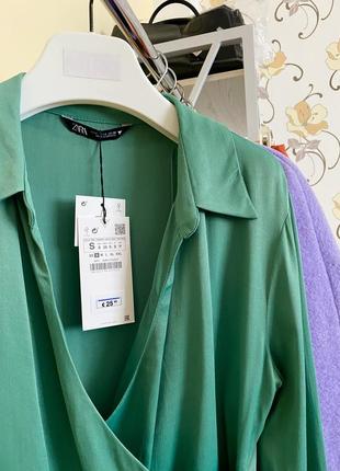 Атласна сатинова рубашка сорочка блузка кофта zara на запах8 фото