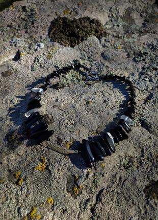 Чорне кольє з натурального каменю агат, обсидіан, гірський кришталь, раухтопаз5 фото