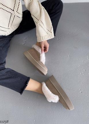 Замшеві зимові черевики лофери з хутром натуральна замша7 фото