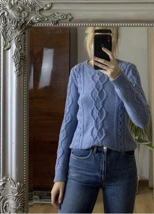 Шерстяной голубой теплый свитер джемпер gap косами2 фото