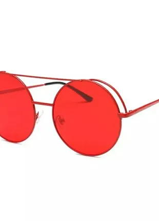 Сонцезахисні круглі ретро окуляри червоні2 фото