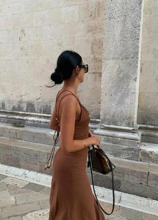 Платье сарафан миди коричневый с разрезом лен s zara 3564/0833 фото
