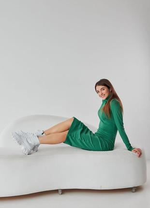 Платье - гольф женское миди теплое, с начесом, качественное, однотонное, зеленое2 фото