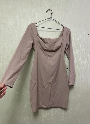Платье бежевого цвета с имитацией корсета top20ty