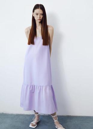 Платье коттон фиолетовое миди с воланами сарафан zara s m1 фото