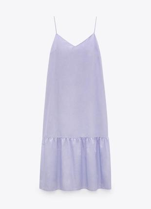 Платье коттон фиолетовое миди с воланами сарафан zara s m5 фото