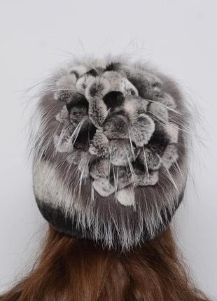 Жіноча зимове хутряна шапка з кролика петлі3 фото