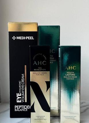 Антивіковий крем для шкіри навколо очей ahc, medi peel peptide 9 hyaluronic