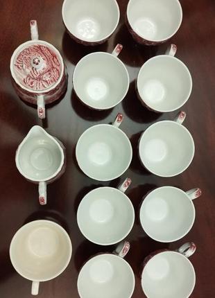 Гарний англійський чайний набір "woods england" 10 чашок, молочник, саханиця +1 чашка в подарунок9 фото
