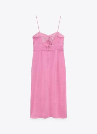 Платье сарафан миди розовый лен вискоза с разрезом на пуговицах zara s m 8190/7436 фото