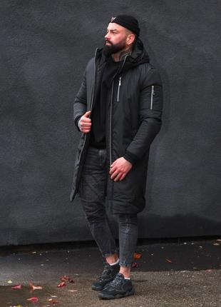 Чоловіча зимова тепла парка куртка подовжена довга чорна хакі графіт зима люкс якості післяплата наложка s m l xl xxl