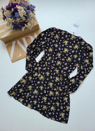 Сукня віскоза чорна в квітковий принт zara xs s 8431/3448 фото