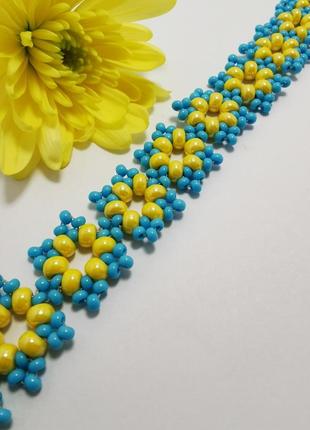 Браслет, ручная работа, handmade, браслет из бисера, хендмейд, детский браслет, желто-голубой браслет