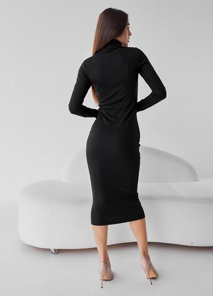 Платье - гольф женское миди теплое, с начесом, качественное фабричное, однотонное, черное5 фото