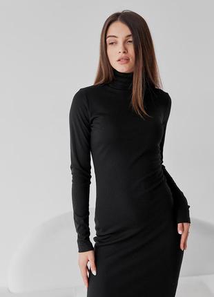 Платье - гольф женское миди теплое, с начесом, качественное фабричное, однотонное, черное4 фото