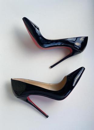 Женские черные кожаные туфли лодочки в стиле лабутены christian louboutin so kate  лабутен 12 см1 фото